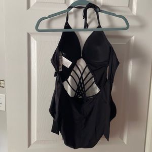 Kenneth Cole black strappy one piece bathing suit